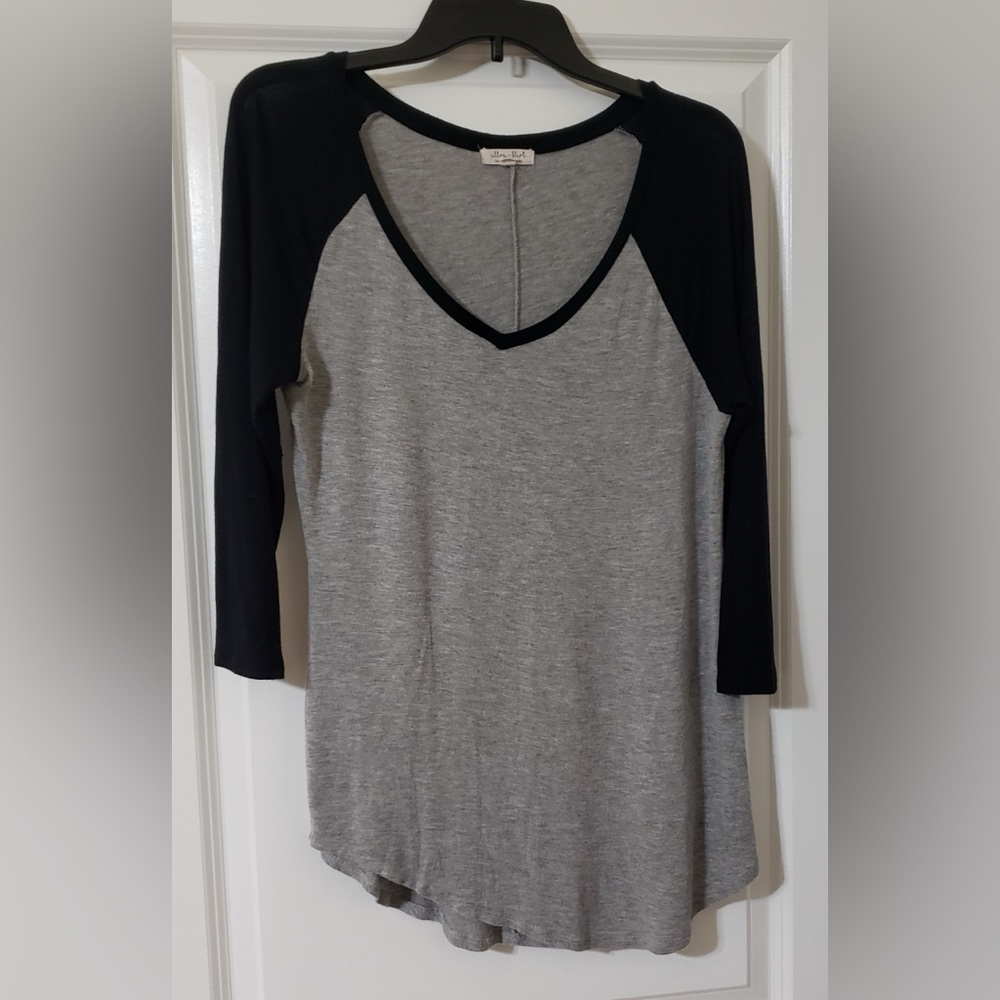 Ultra Flirt Gray and Black Long Sleeve Raglan Tee
